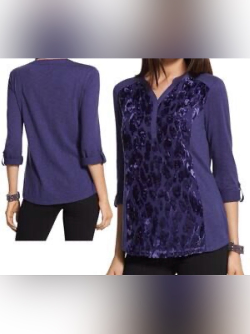 CHICO’S Women’s V-neck shimmer animal print top - Medium (Chico’s Size 1)